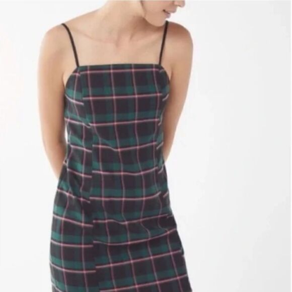 Urban Outfitters Plaid Square Neck Mini Dress Green Black Pink Size Small - Picture 1 of 7